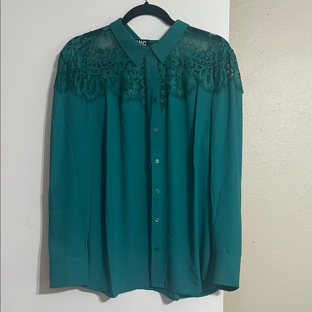 INC International Concepts Teal Lace Blouse